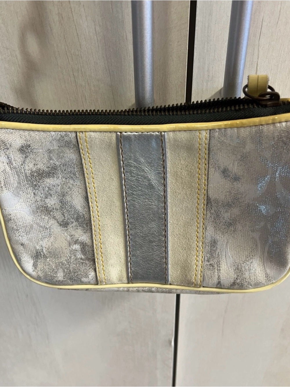 Coach Y2K Metallic Silver Monogram Baguette Demi Bag. #2182
